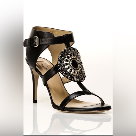 Valentino Shoes - Valentino Black Heeled Sandals with Embellishments